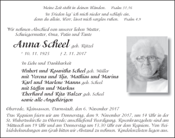 Traueranzeige von Anna Scheel 