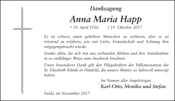 Traueranzeige von Anna Maria Happ 