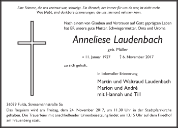 Traueranzeige von Anneliese Laudenbach 
