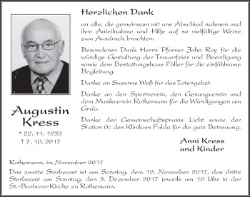 Traueranzeige von Augustin Kress 