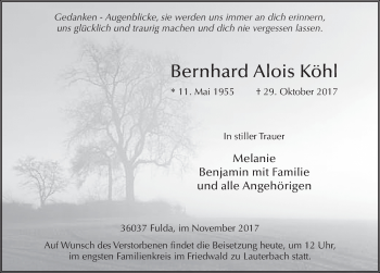 Traueranzeige von Bernhard Alois Köhl 
