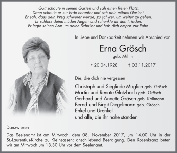 Traueranzeige von Erna Grösch 