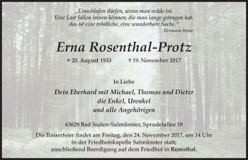 Traueranzeige von Erna Rosenthal-Protz 