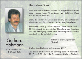 Traueranzeige von Gerhard Hohmann 