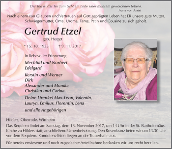 Traueranzeige von Gertrud Etzel 