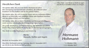 Traueranzeige von Hermann Hohmann 