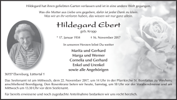 Traueranzeige von Hildegard Ebert 