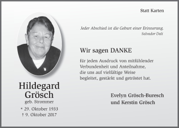 Traueranzeige von Hildegard Grösch 