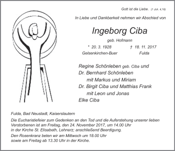 Traueranzeige von Ingeborg Ciba 