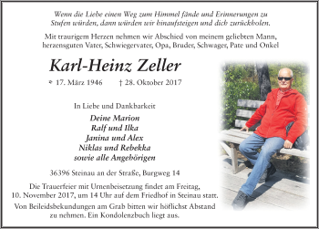 Traueranzeige von Karl-Heinz Zeller 