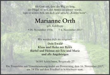 Traueranzeige von Marianne Orth 