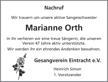 Traueranzeige von Marianne Orth 