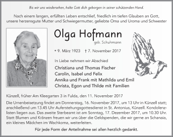 Traueranzeige von Olga Hofmann 