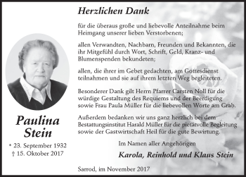 Traueranzeige von Paulina Stein 