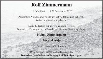 Traueranzeige von Rolf Zimmermann 