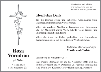 Traueranzeige von Rosa Vorndran 