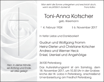 Traueranzeige von Toni-Anna Kotscher 