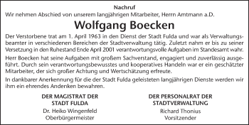 Traueranzeige von Wolfgang Boecken 