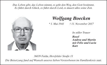 Traueranzeige von Wolfgang Boecken 