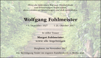 Traueranzeige von Wolfgang Fohlmeister 