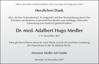 Traueranzeige von Adalbert Hugo Medler 