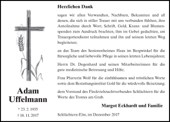 Traueranzeige von Adam Uffelmann 
