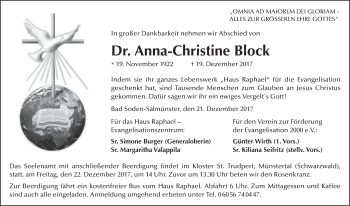 Traueranzeige von Anna-Christine Block 