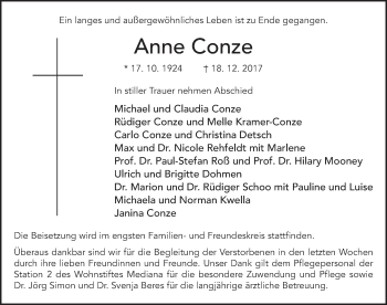 Traueranzeige von Anne Conze 