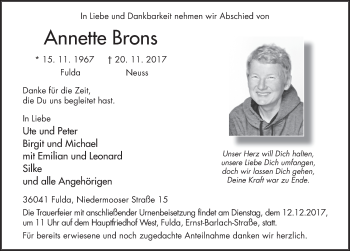 Traueranzeige von Annette Brons 