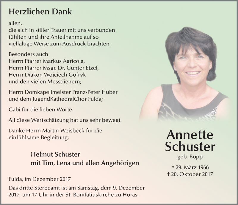  Traueranzeige für Annette Schuster vom 02.12.2017 aus 