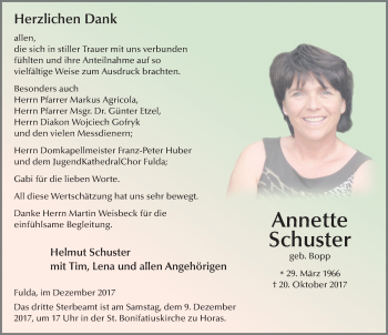 Traueranzeige von Annette Schuster 