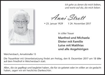 Traueranzeige von Anni Strott 