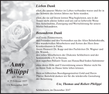 Traueranzeige von Anny Philippi 