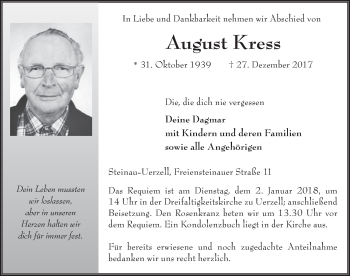 Traueranzeige von August Kress 
