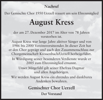 Traueranzeige von August Kress 