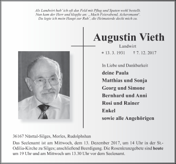 Traueranzeige von Augustin Vieth 