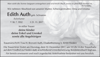 Traueranzeige von Edith Auth 
