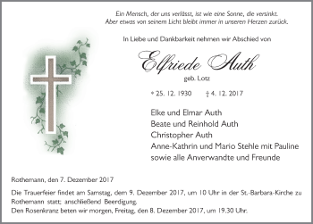 Traueranzeige von Elfriede Auth 