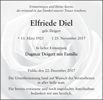 Traueranzeige von Elfriede Diel 