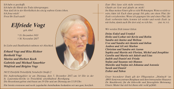 Traueranzeige von Elfriede Vogt 