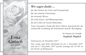 Traueranzeige von Erna Grösch 