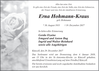 Traueranzeige von Erna Hohmann-Kraus 