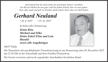Traueranzeige von Gerhard Neuland 