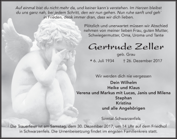 Traueranzeige von Gertrude Zeller 