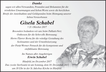 Traueranzeige von Gisela Schabel 