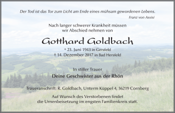 Traueranzeige von Gotthard Goldbach 