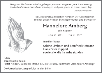 Traueranzeige von Hannelore Amberg 