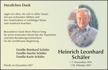 Traueranzeige von Heinrich Leonhard Schäfer 