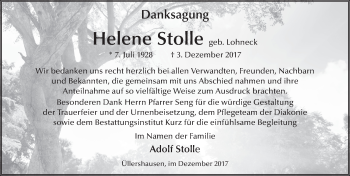 Traueranzeige von Helene Stolle 
