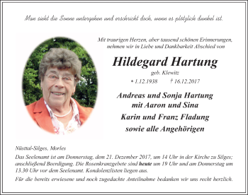 Traueranzeige von Hildegard Hartung 